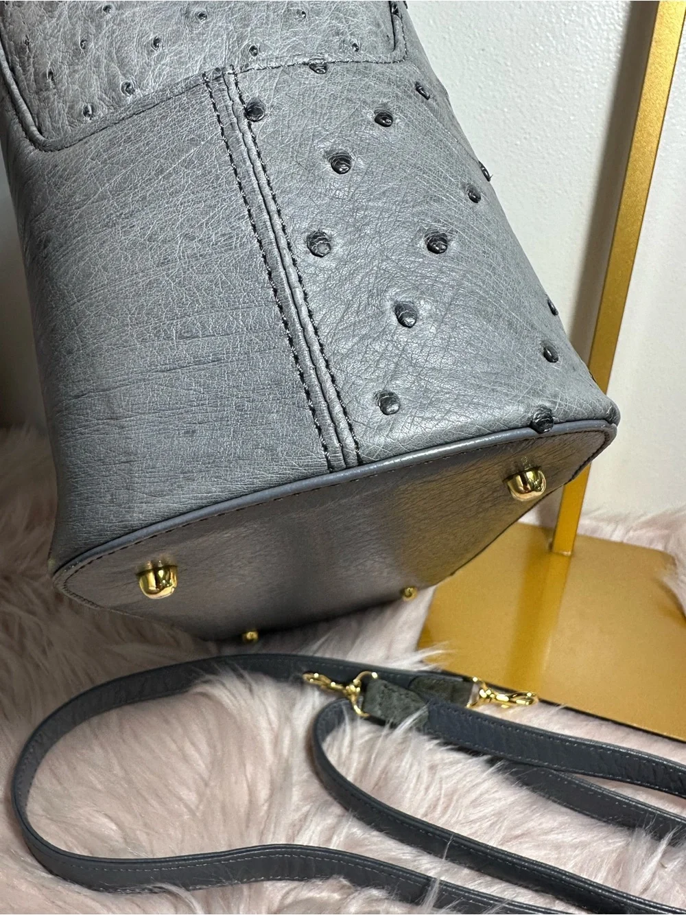 Gray Ostrich-Leather Satchel Bag